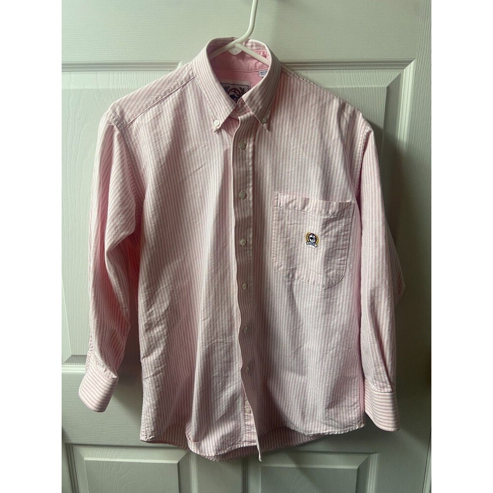 Cinch Cotton Long Sleeve L/S Button Front Shirt Logo Mens XS Pink Striped